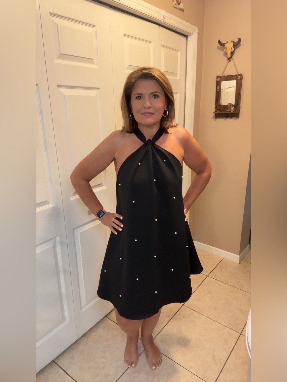 Black Pearl Embellished Halter Mini Dress NWT Size Large Cocktail Party - Picture 3 of 4
